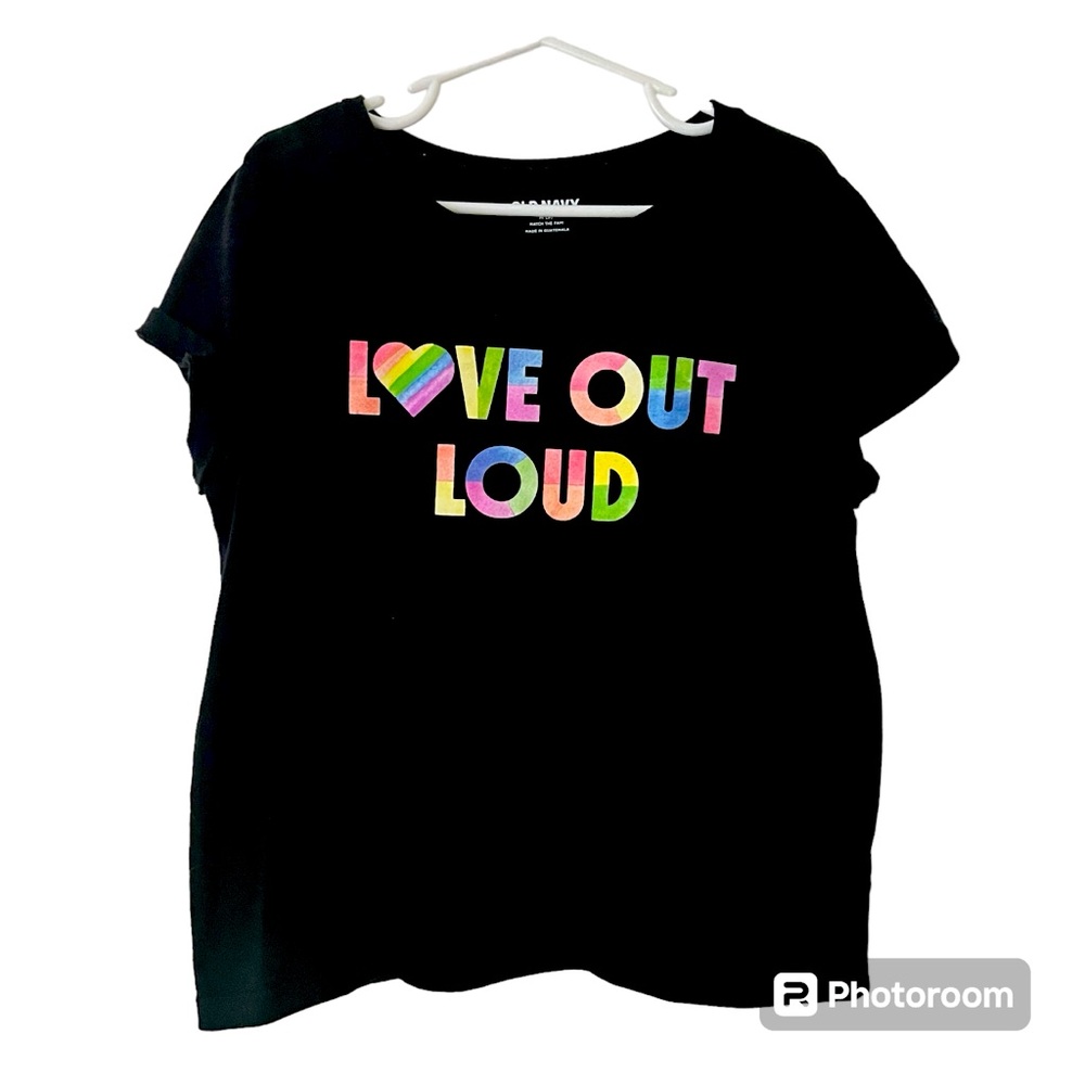 Old Navy- Girls’ Short Sleeve ‘Love Out Loud’ Shirt Size Medium (8) Black